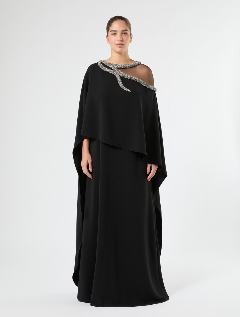 Langes Kleid aus Cady mit Stickerei - SCHWARZ - Marina Rinaldi - 3