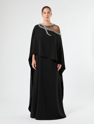 Langes Kleid aus Cady mit Stickerei - SCHWARZ - Marina Rinaldi - 3