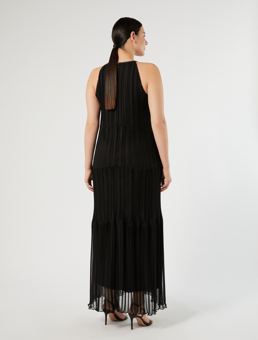 Abito lungo in georgette plissé - NERO - Marina Rinaldi - 4