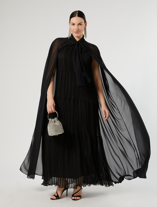 Abito lungo in georgette plissé - NERO - Marina Rinaldi - 2