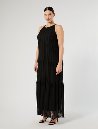 Abito lungo in georgette plissé - NERO - Marina Rinaldi - 3