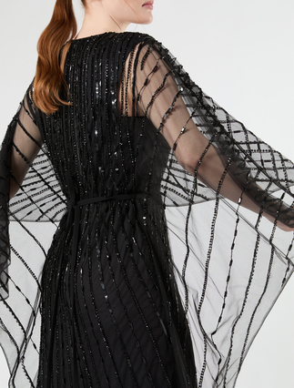 Besticktes Kaftankleid aus Tüll - SCHWARZ - Marina Rinaldi - 5