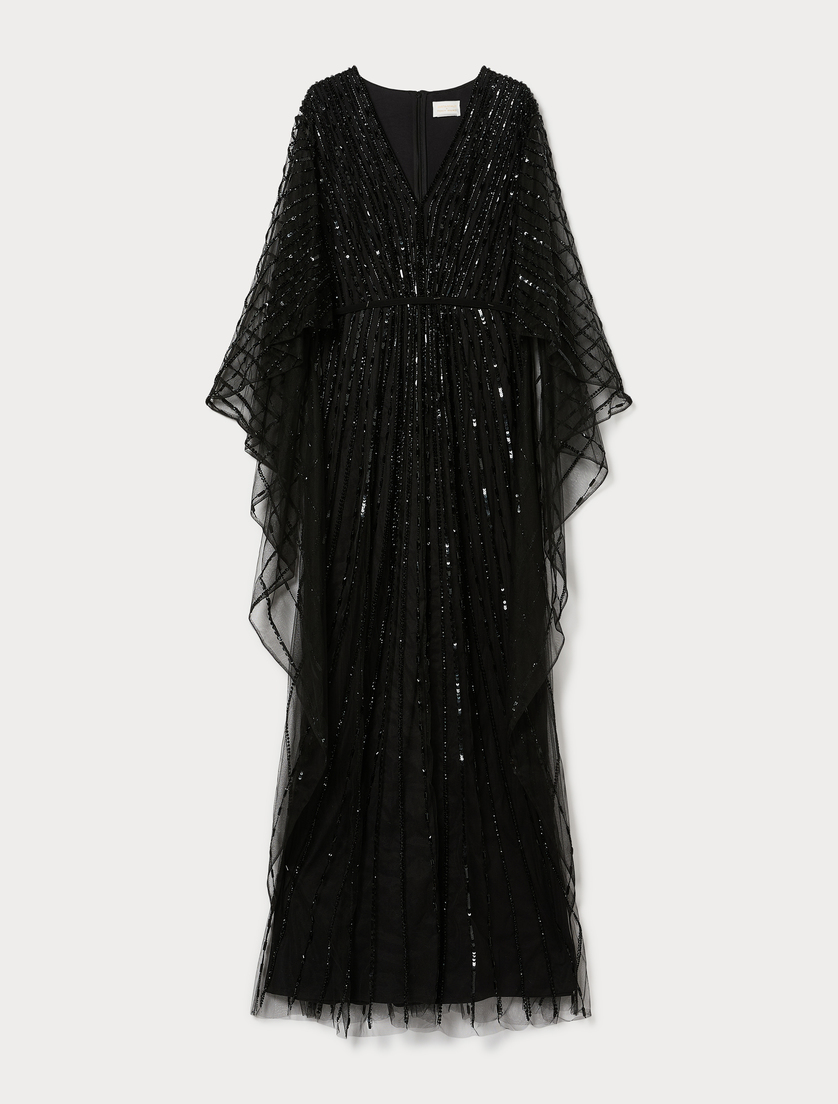 Besticktes Kaftankleid aus Tüll - SCHWARZ - Marina Rinaldi