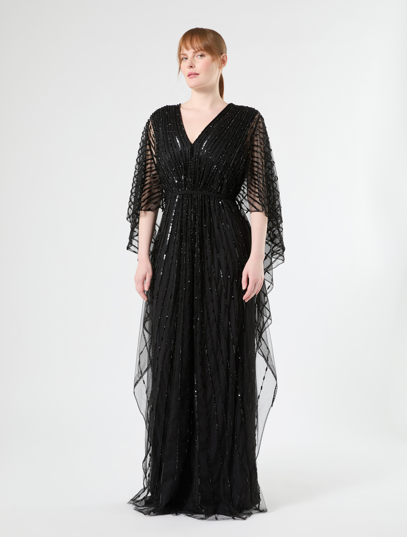 Besticktes Kaftankleid aus Tüll - SCHWARZ - Marina Rinaldi - 3