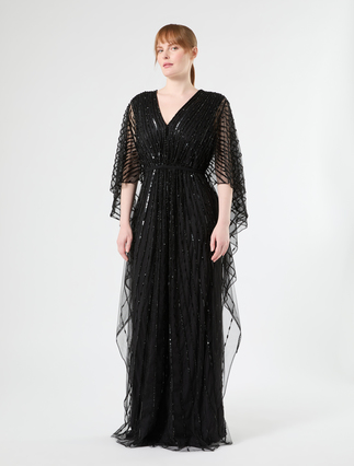 Besticktes Kaftankleid aus Tüll - SCHWARZ - Marina Rinaldi - 3