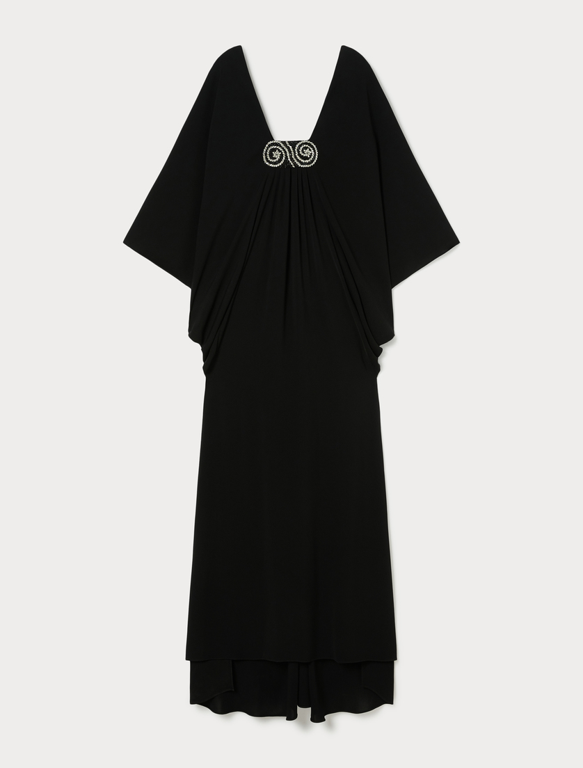 Crêpe cady dress with embroidery - BLACK - Marina Rinaldi