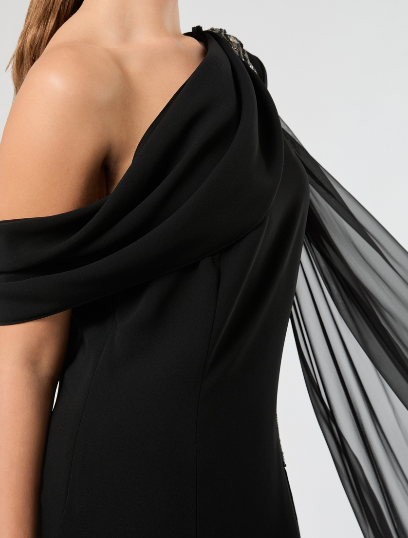 One-shoulder dress in chiffon and cady - BLACK - Marina Rinaldi - 5
