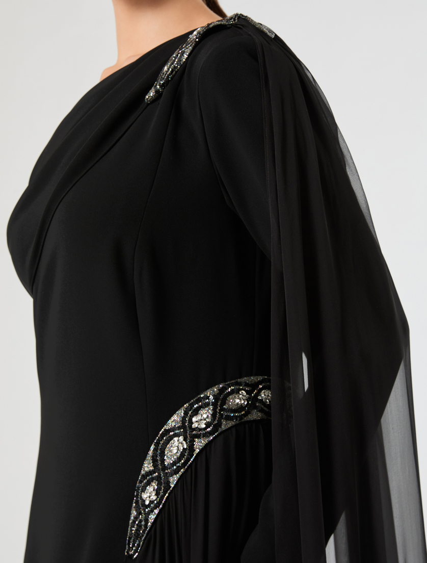 One-shoulder dress in chiffon and cady - BLACK - Marina Rinaldi - 6