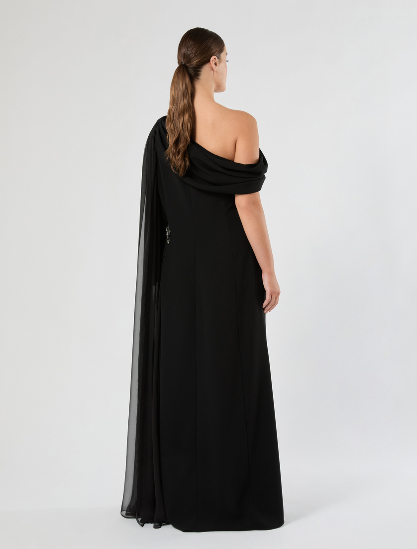 One-shoulder dress in chiffon and cady - BLACK - Marina Rinaldi - 4