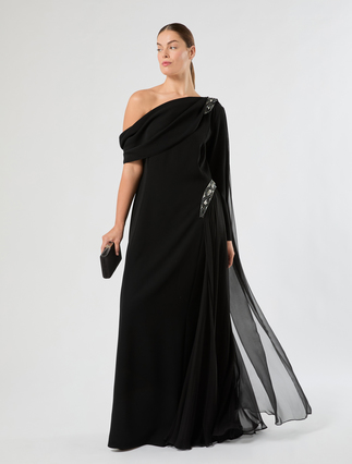 One-shoulder dress in chiffon and cady - Marina Rinaldi