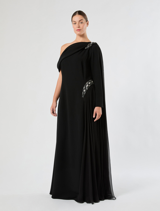 One-shoulder dress in chiffon and cady - BLACK - Marina Rinaldi - 3