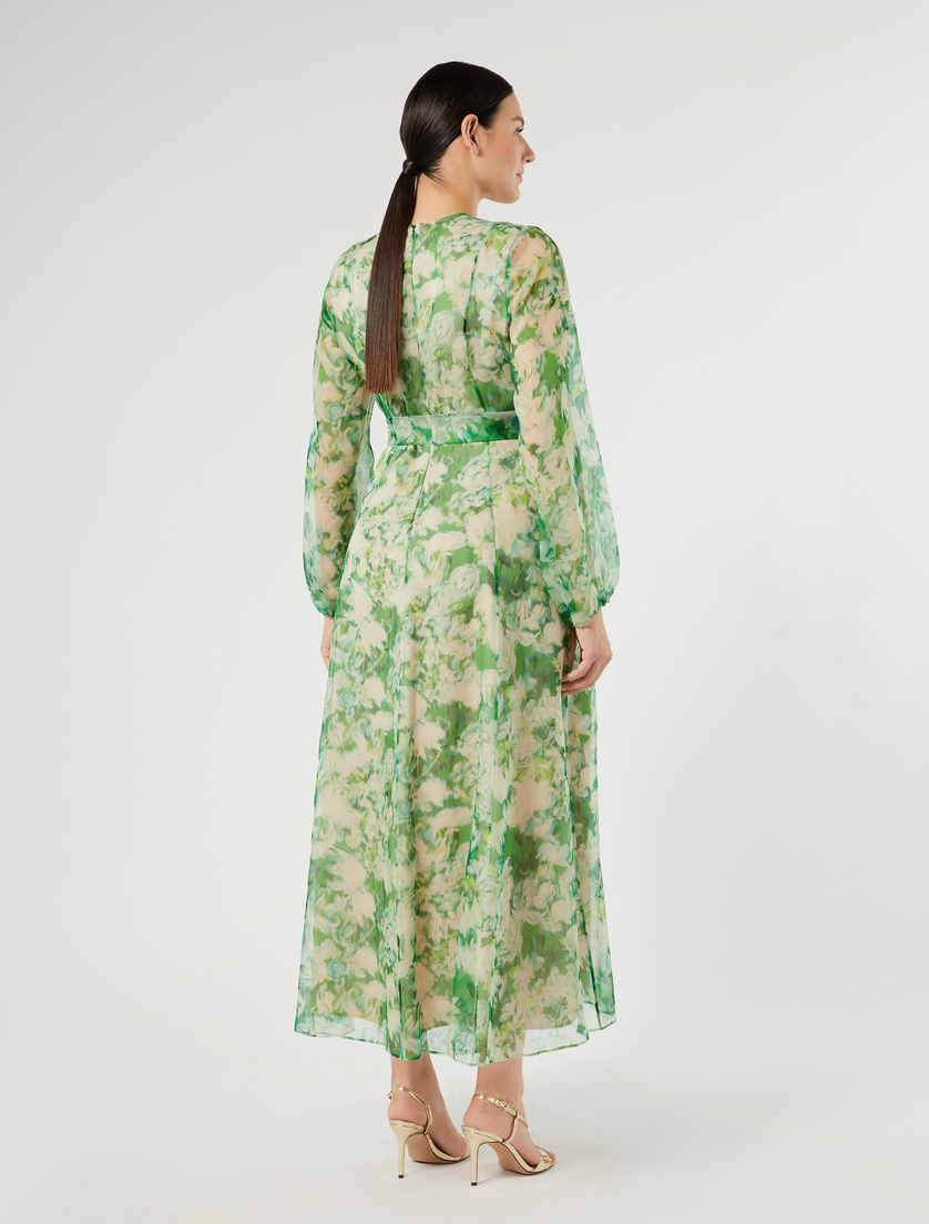 Abito lungo in organza di pura seta - VERDE SMERALDO - Marina Rinaldi - 4