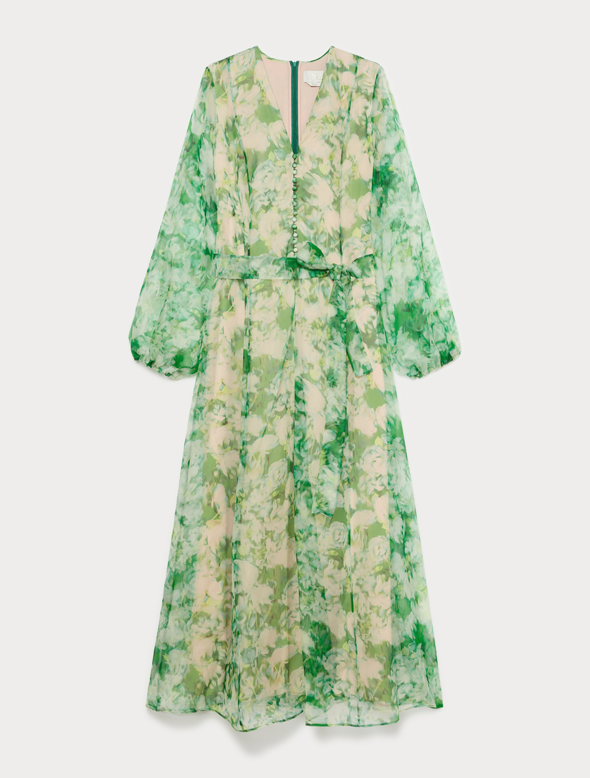 Abito lungo in organza di pura seta - VERDE SMERALDO - Marina Rinaldi