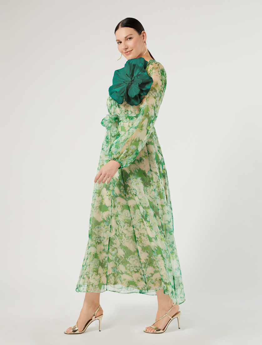 Abito lungo in organza di pura seta - VERDE SMERALDO - Marina Rinaldi - 2
