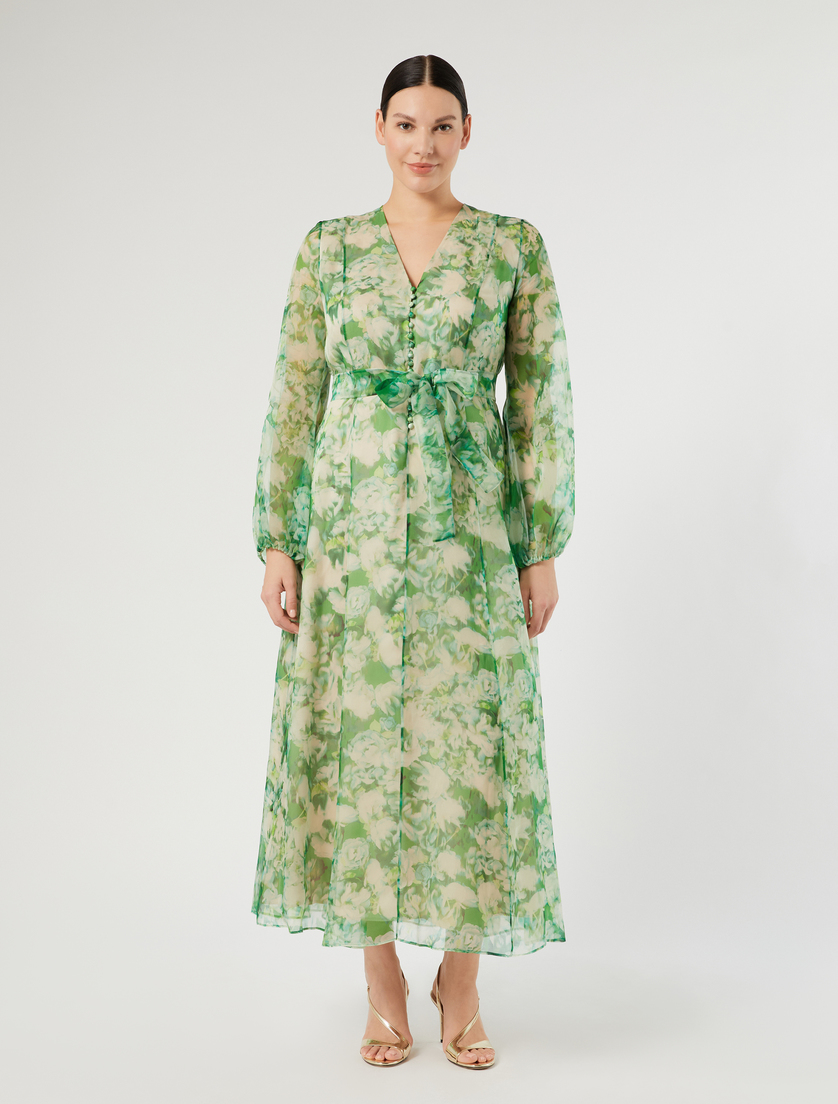 Abito lungo in organza di pura seta - VERDE SMERALDO - Marina Rinaldi - 3