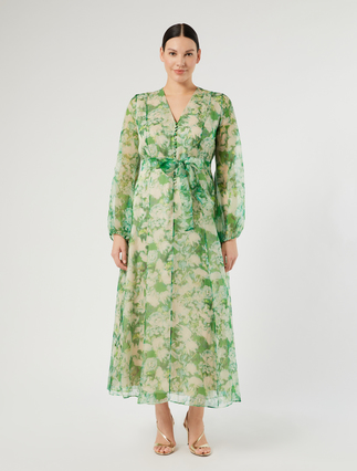 Abito lungo in organza di pura seta - VERDE SMERALDO - Marina Rinaldi - 3