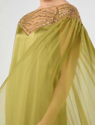 Satin and chiffon dress with embroidery - KAKI - Marina Rinaldi - 5