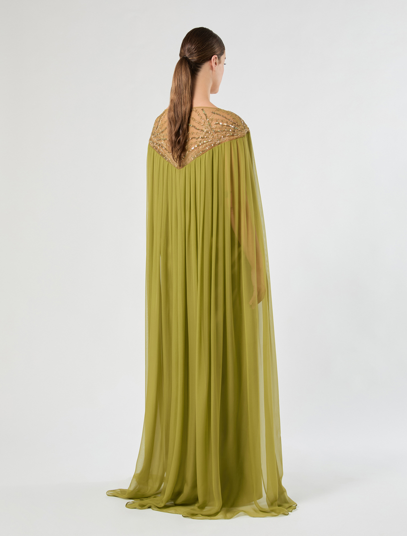 Satin and chiffon dress with embroidery - KAKI - Marina Rinaldi - 4