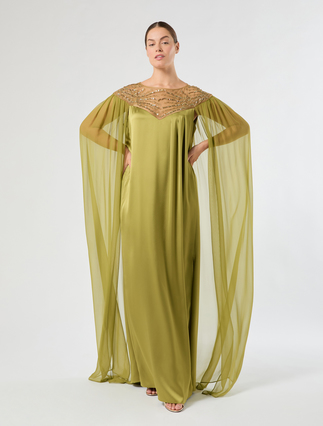 Satin and chiffon dress with embroidery - Marina Rinaldi