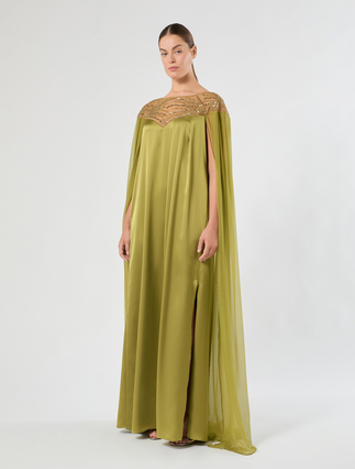 Satin and chiffon dress with embroidery - KAKI - Marina Rinaldi - 3
