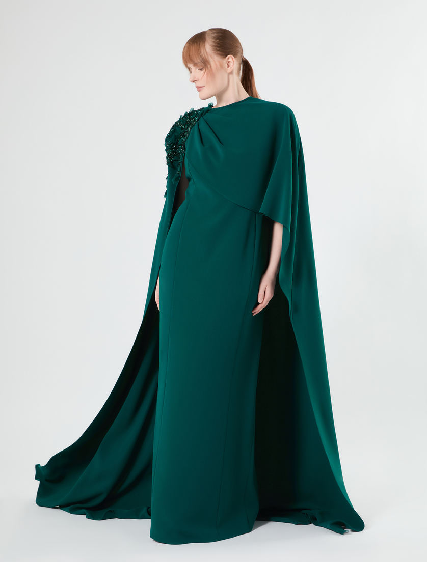 Kleid aus Cady mit besticktem Cape - PETROL - Marina Rinaldi - 2