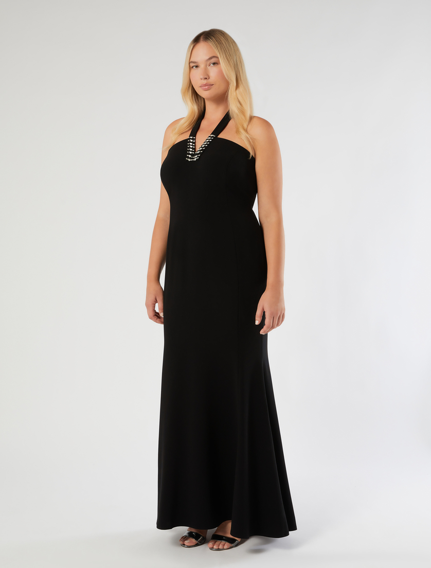 Embroidered cady dress and cape - BLACK - Marina Rinaldi - 3