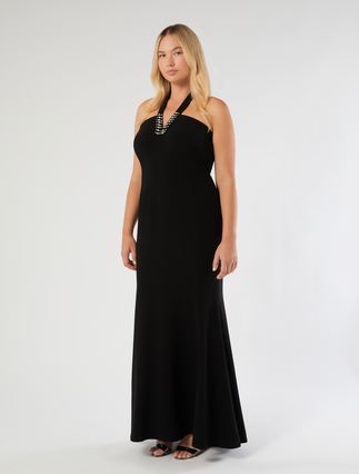 Embroidered cady dress and cape - BLACK - Marina Rinaldi - 3