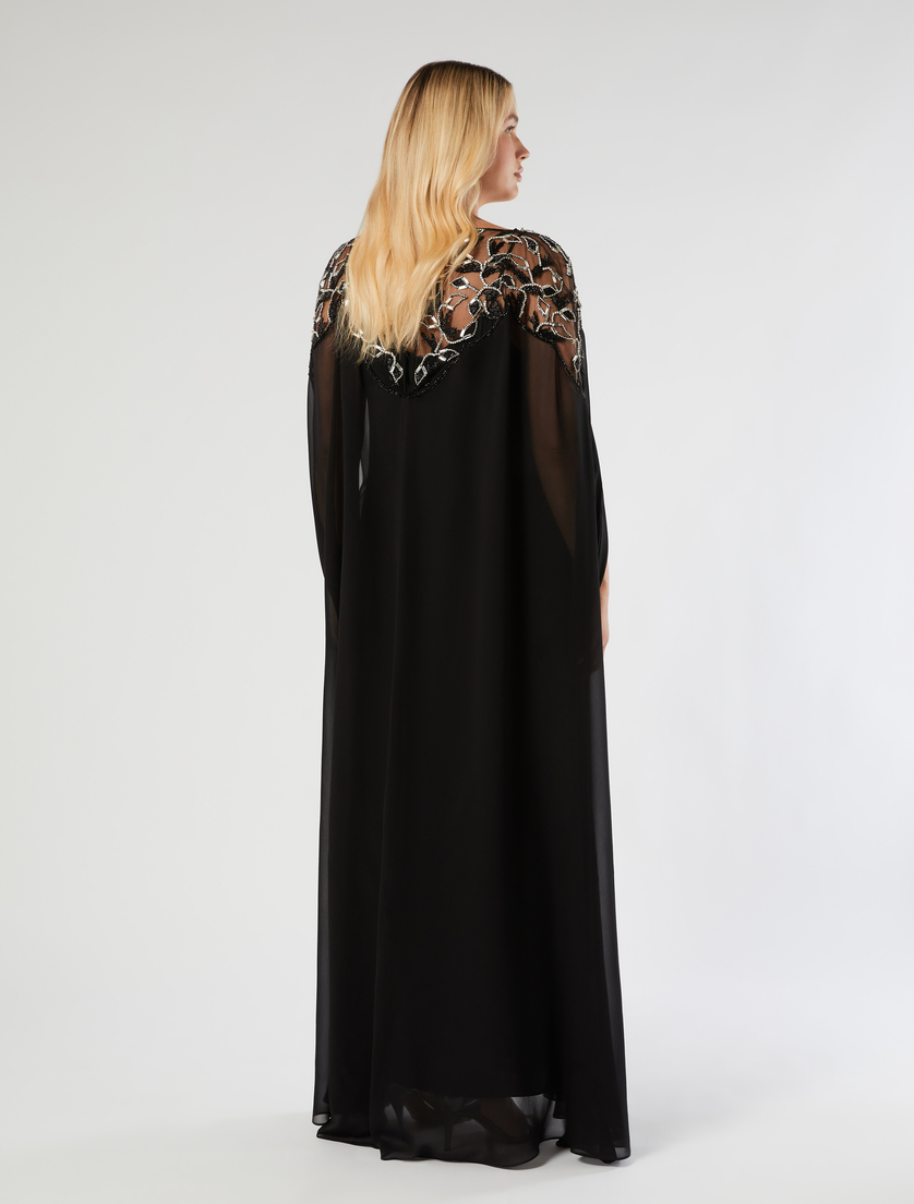 Pure silk georgette cape dress - BLACK - Marina Rinaldi - 4