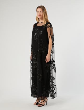 Abito in tulle ricamato - NERO