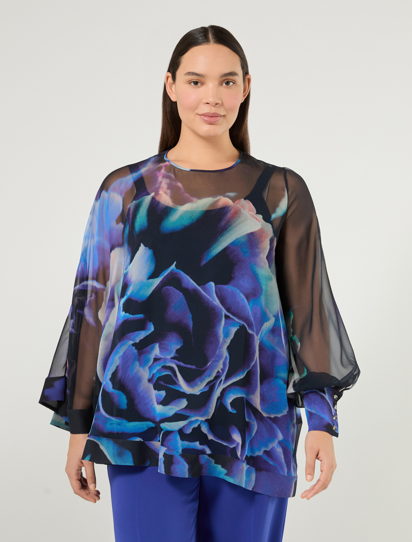 Pure silk georgette blouse - NAVY - Marina Rinaldi - 3