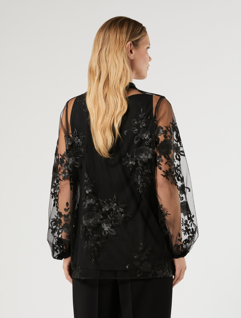 Embroidered tulle blouse - BLACK - Marina Rinaldi - 4