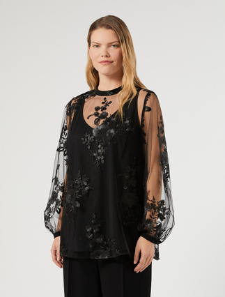 Embroidered tulle blouse - BLACK - Marina Rinaldi - 3