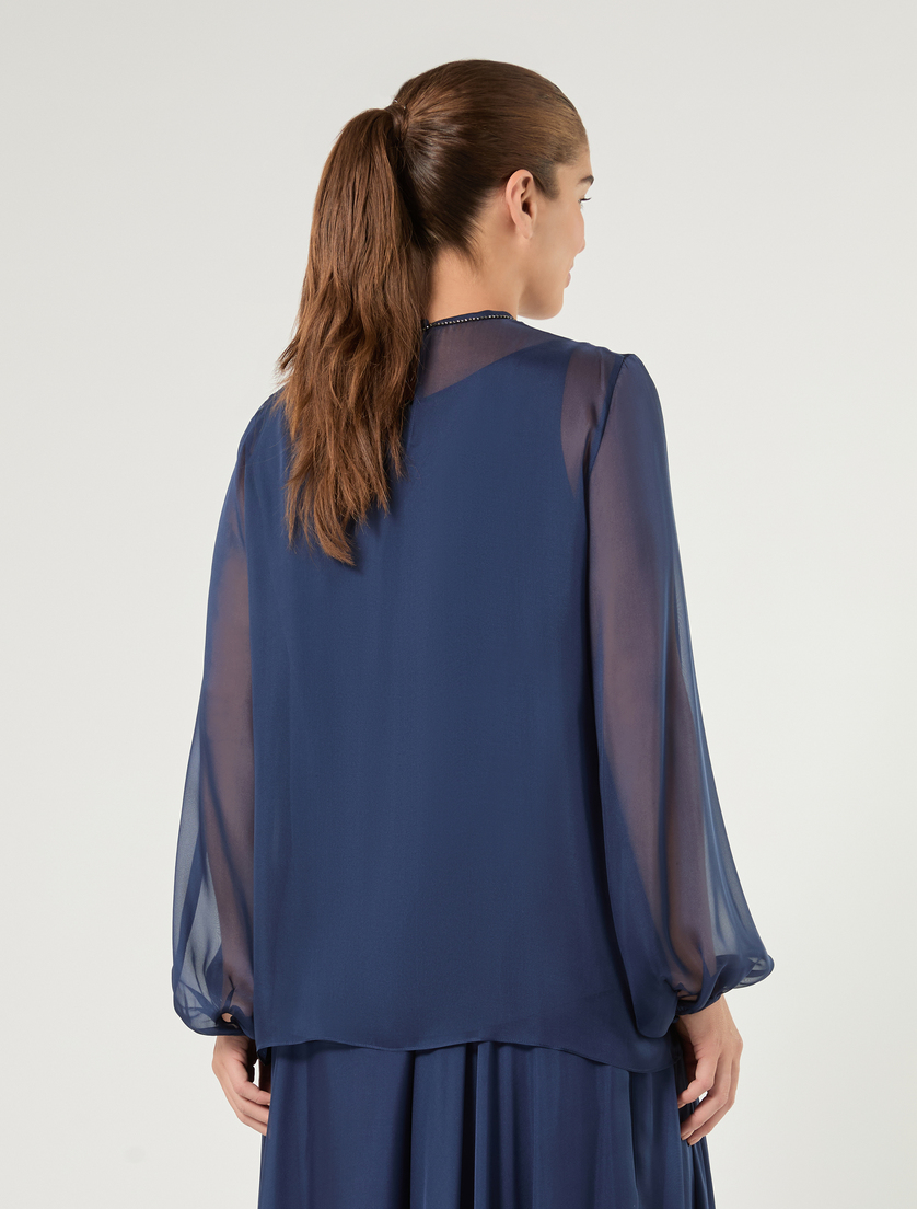Pure silk chiffon blouse - NAVY - Marina Rinaldi - 4