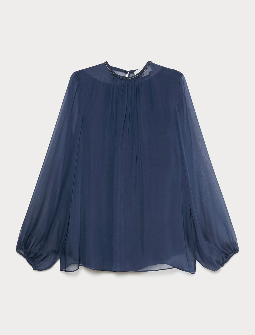 Pure silk chiffon blouse - NAVY - Marina Rinaldi