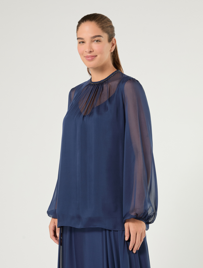 Pure silk chiffon blouse - NAVY - Marina Rinaldi - 3
