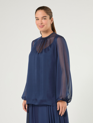 Pure silk chiffon blouse - NAVY - Marina Rinaldi - 3