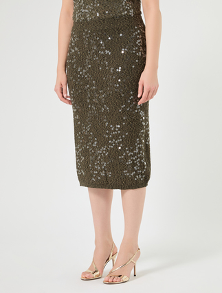 Sequin-adorned bouclé yarn skirt - KAKI - Marina Rinaldi - 3