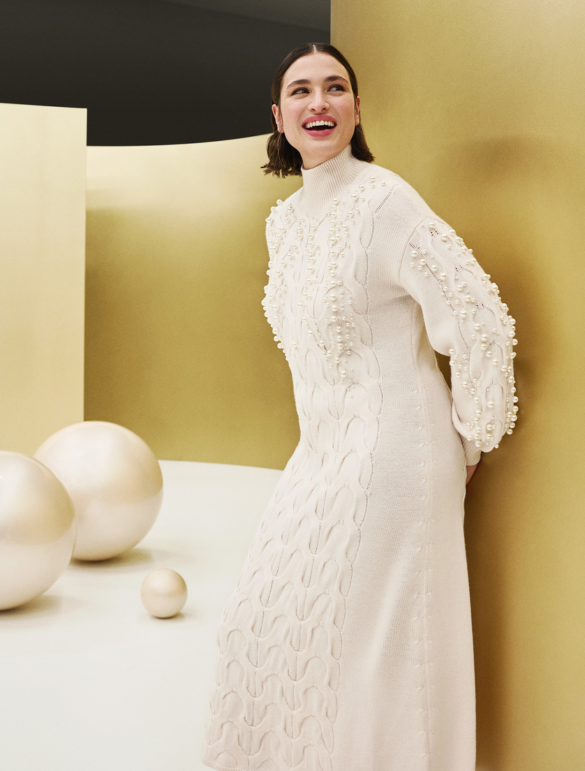 Kleid aus Wollgemisch mit Perlen - Marina Rinaldi