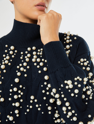 Wool-blend dress with faux pearls - MIDNIGHTBLUE - Marina Rinaldi - 5