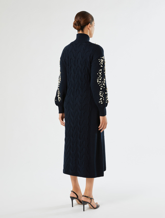 Wool-blend dress with faux pearls - MIDNIGHTBLUE - Marina Rinaldi - 4