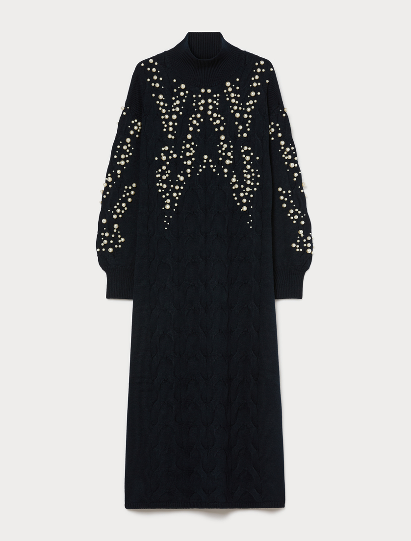 Wool-blend dress with faux pearls - MIDNIGHTBLUE - Marina Rinaldi