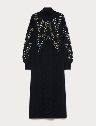 Wool-blend dress with faux pearls - MIDNIGHTBLUE