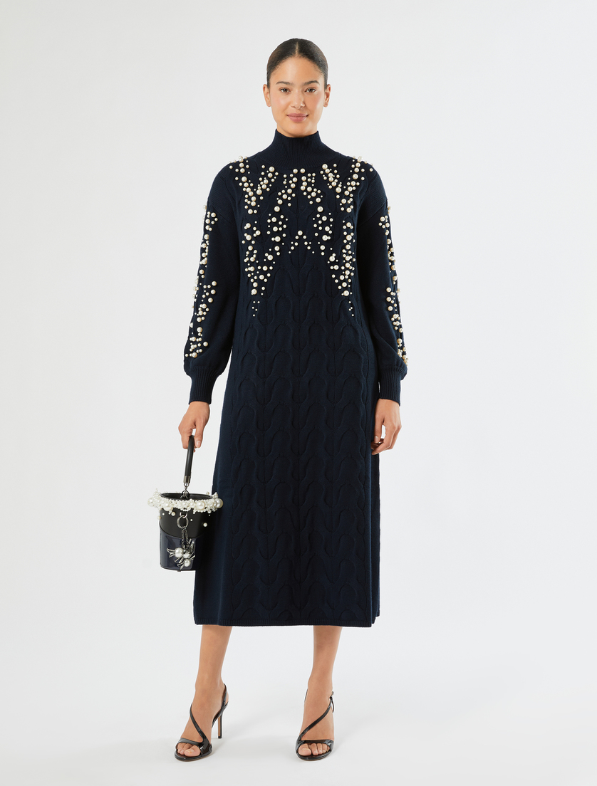 Wool-blend dress with faux pearls - MIDNIGHTBLUE - Marina Rinaldi - 2