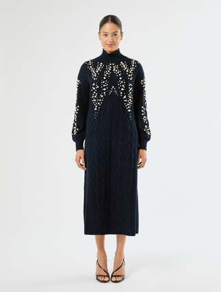 Wool-blend dress with faux pearls - MIDNIGHTBLUE - Marina Rinaldi - 3