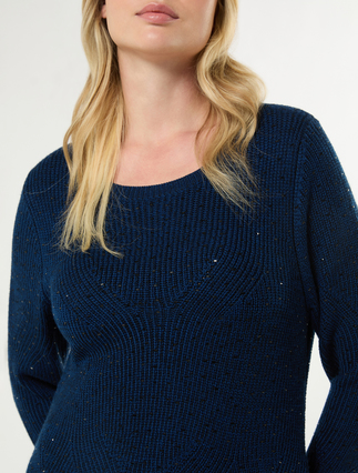 Knit dress with rhinestones - BLUE/BLACK - Marina Rinaldi - 5