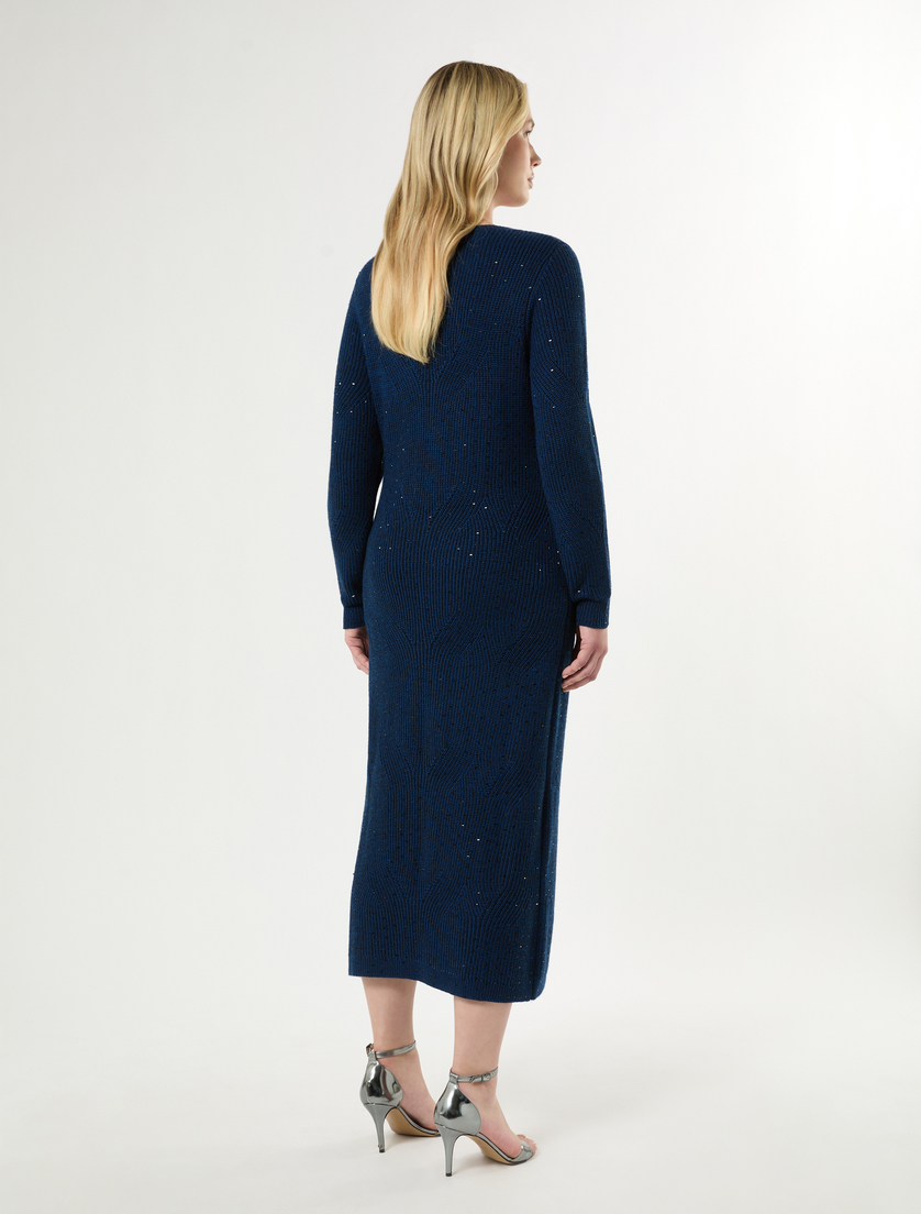 Knit dress with rhinestones - BLUE/BLACK - Marina Rinaldi - 4