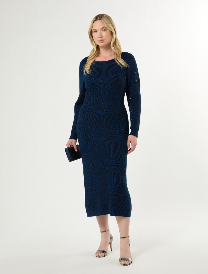 Knit dress with rhinestones - BLUE/BLACK - Marina Rinaldi - 2