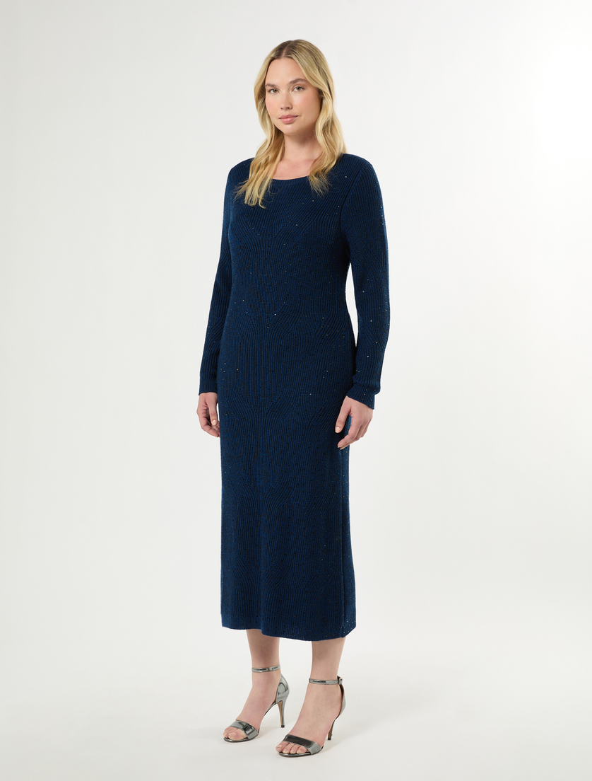 Knit dress with rhinestones - BLUE/BLACK - Marina Rinaldi - 3