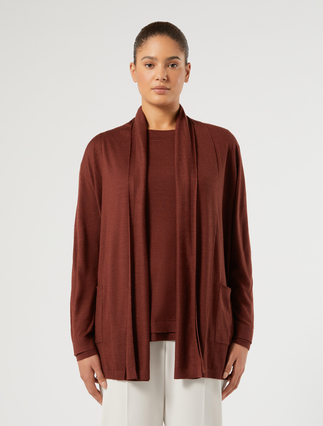 Wool, silk and cashmere cardigan - BRICK RED - Marina Rinaldi - 3
