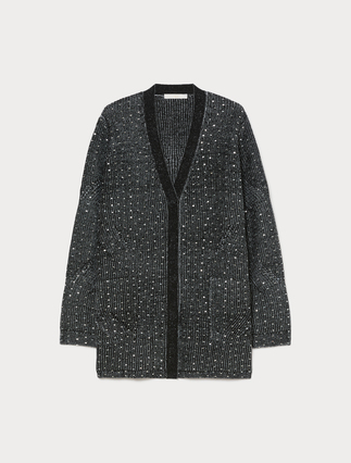 Rhinestone cardigan - BLACK WHITE